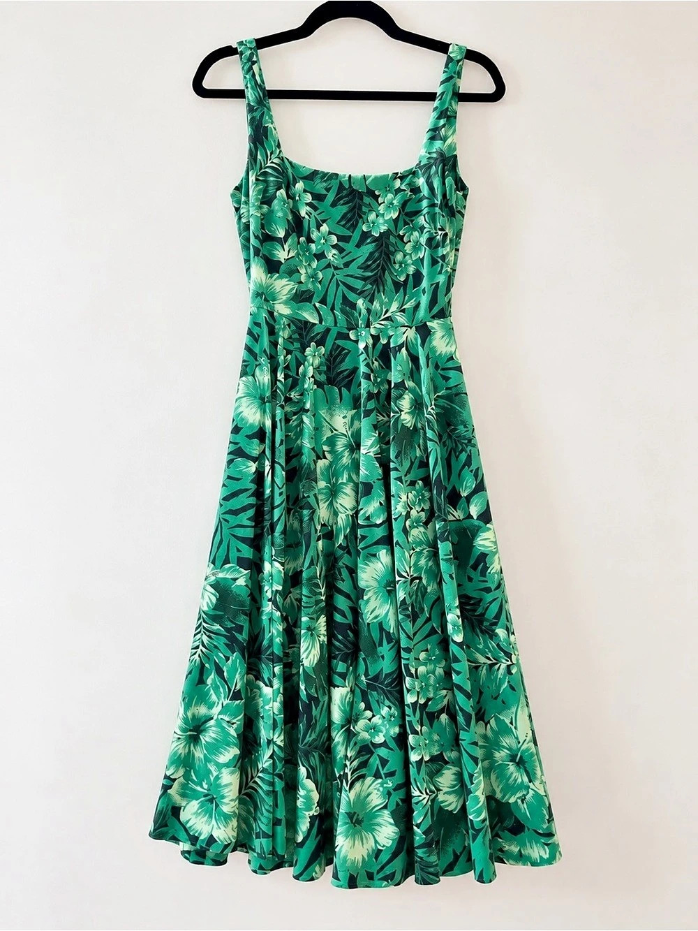 Zara Green Tropical Floral Midi Dress XS